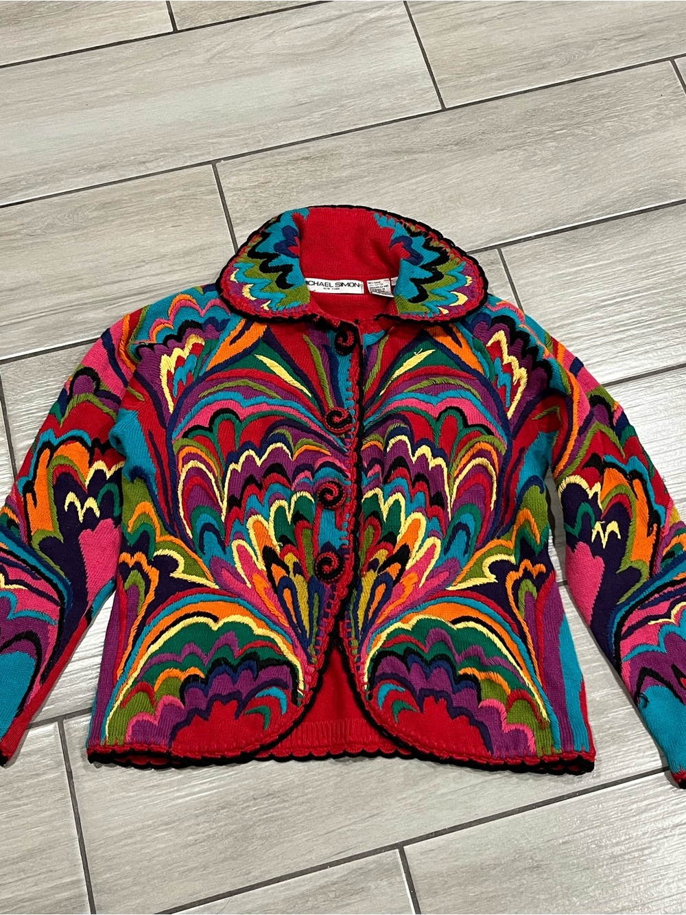 Vintage 1994 Michael Smith 3D Colored Cable Knit Jacket / Vintage Rainbow / Abst